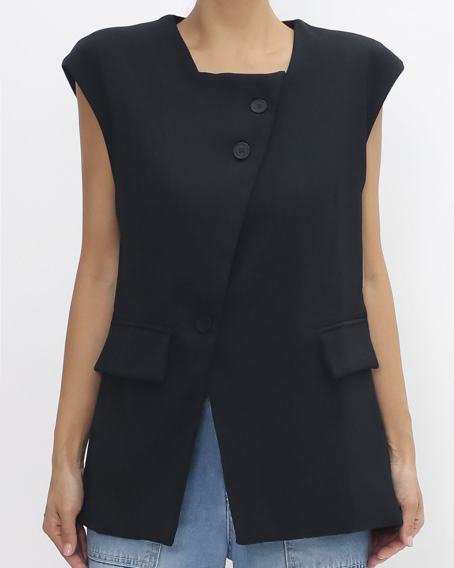 black split front vest blazer