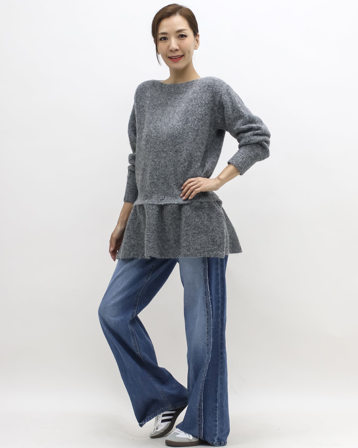 grey flare hem knitted top