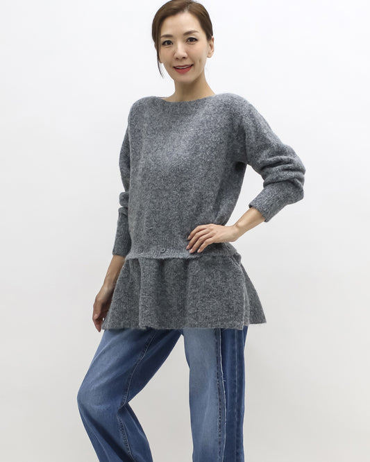 grey flare hem knitted top