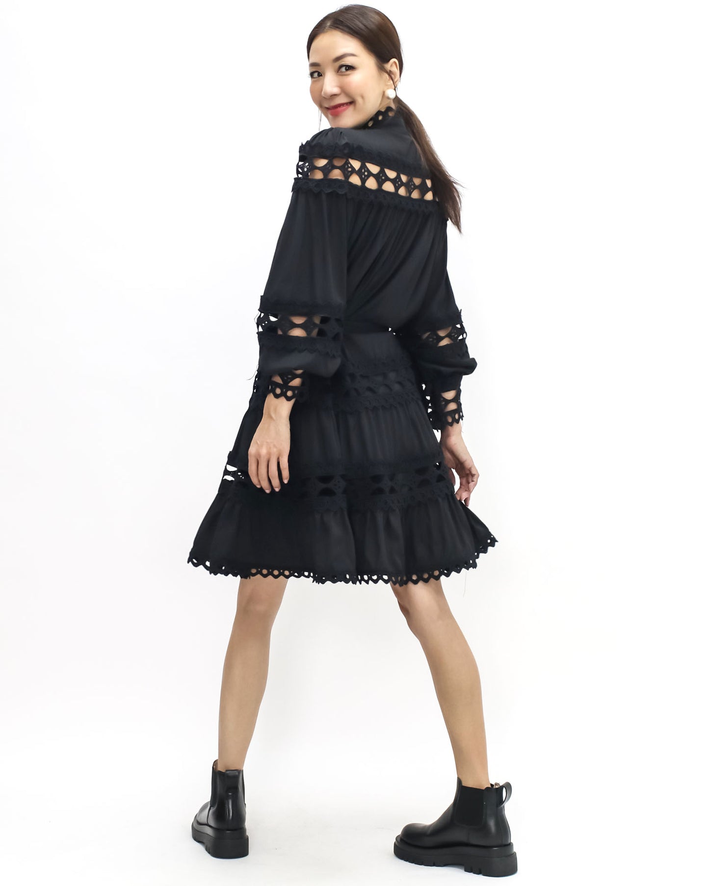 black crochet shirt dress w/ wrap belt *pre-order*