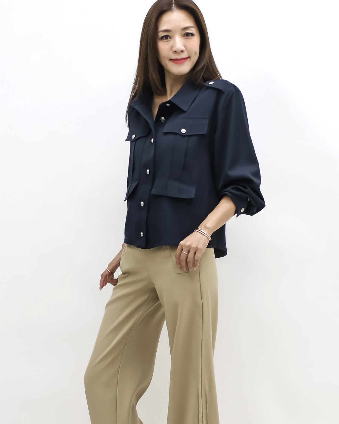 navy pockets front shirt