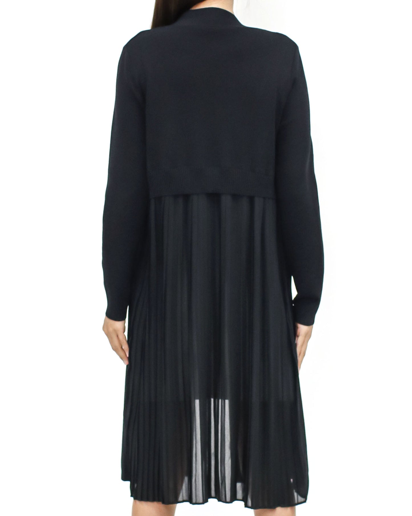 black knitted & chiffon pleats back cardigan *pre-order*