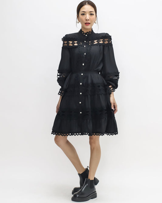 black crochet shirt dress w/ wrap belt *pre-order*