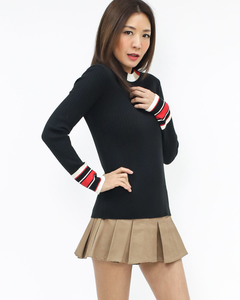 black w/ red & ivory stripes knitted top *pre-order*