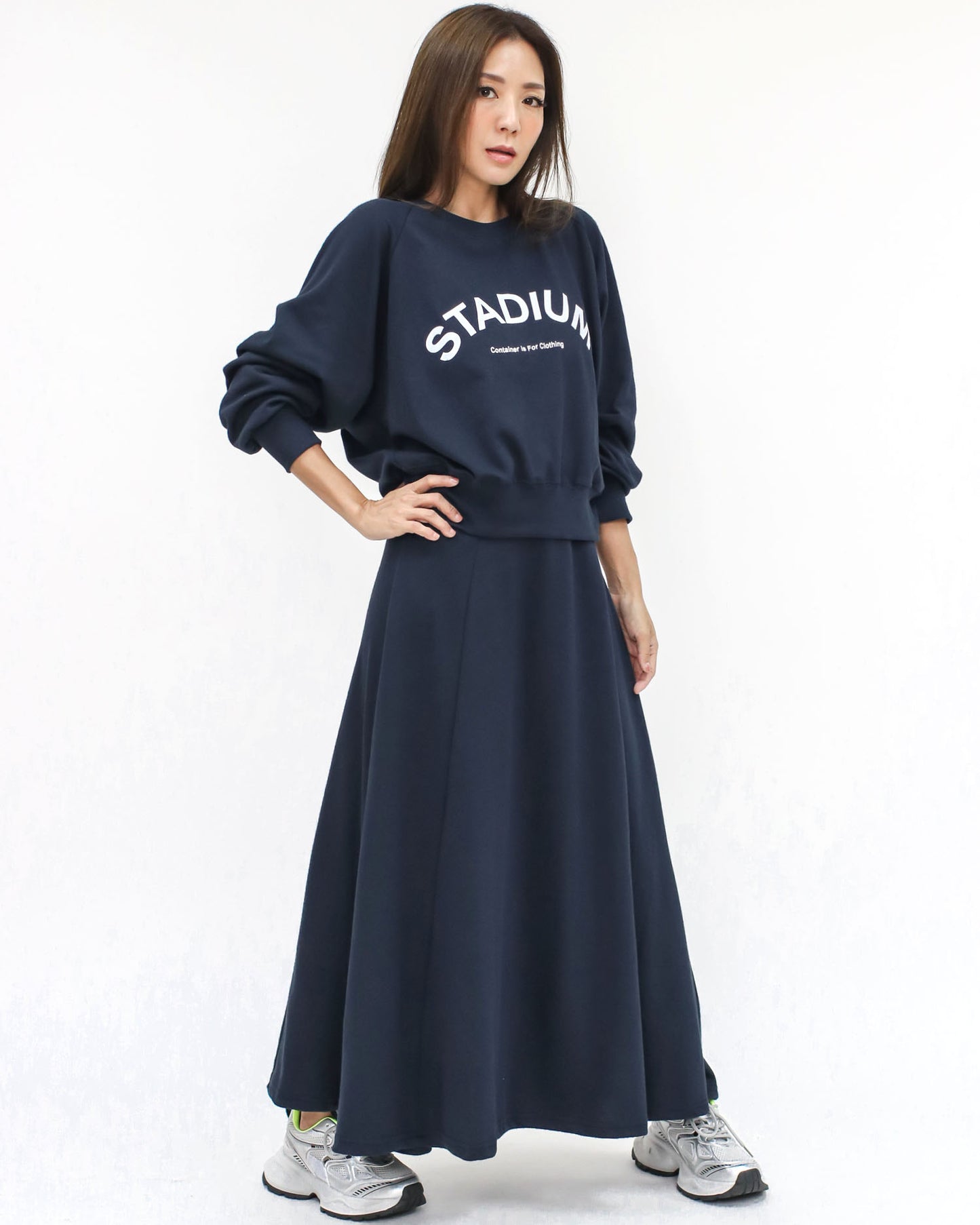 navy printed sweatshirt & skirt set *pre-order*