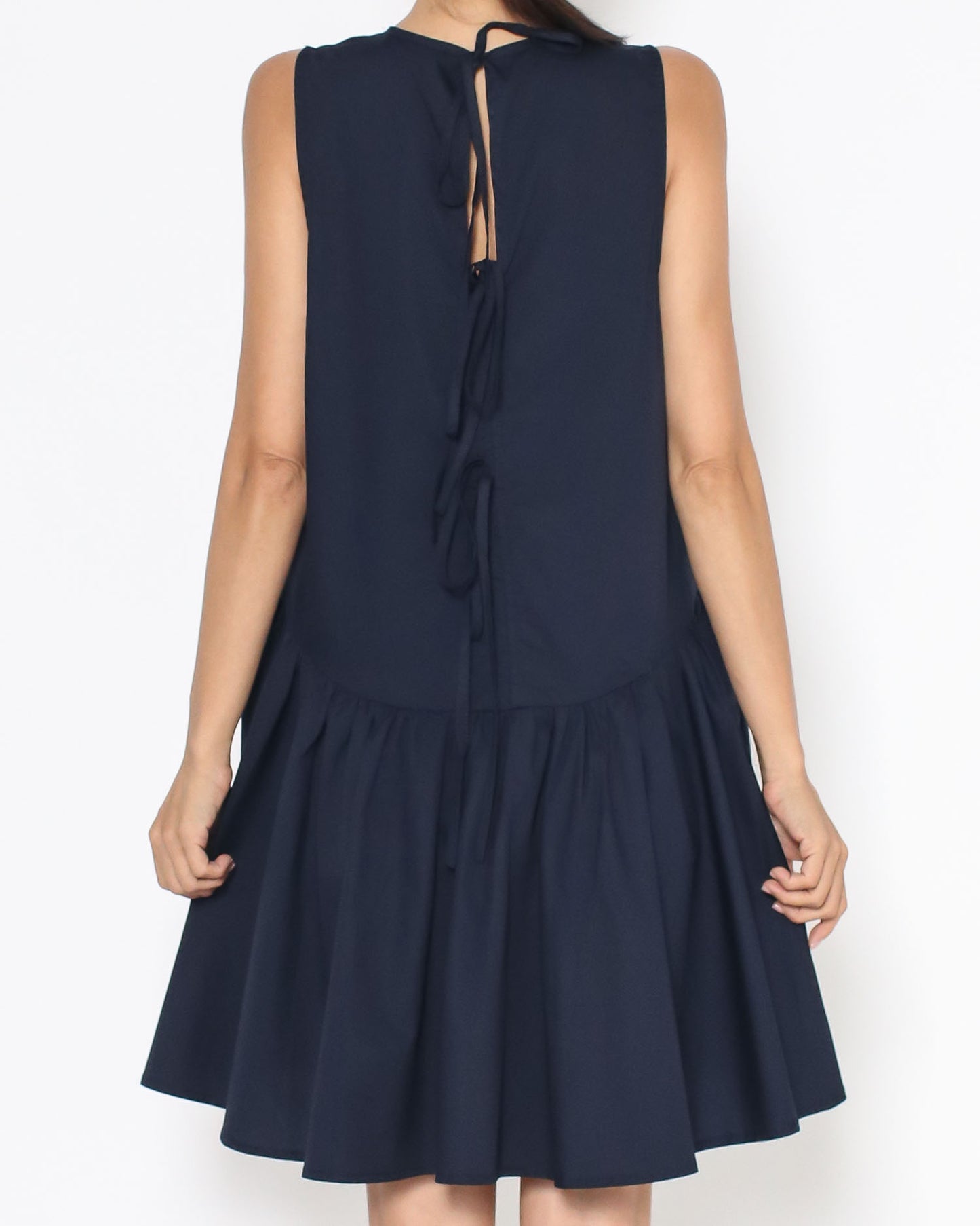 navy tie-up back tech flare dress *pre-order*