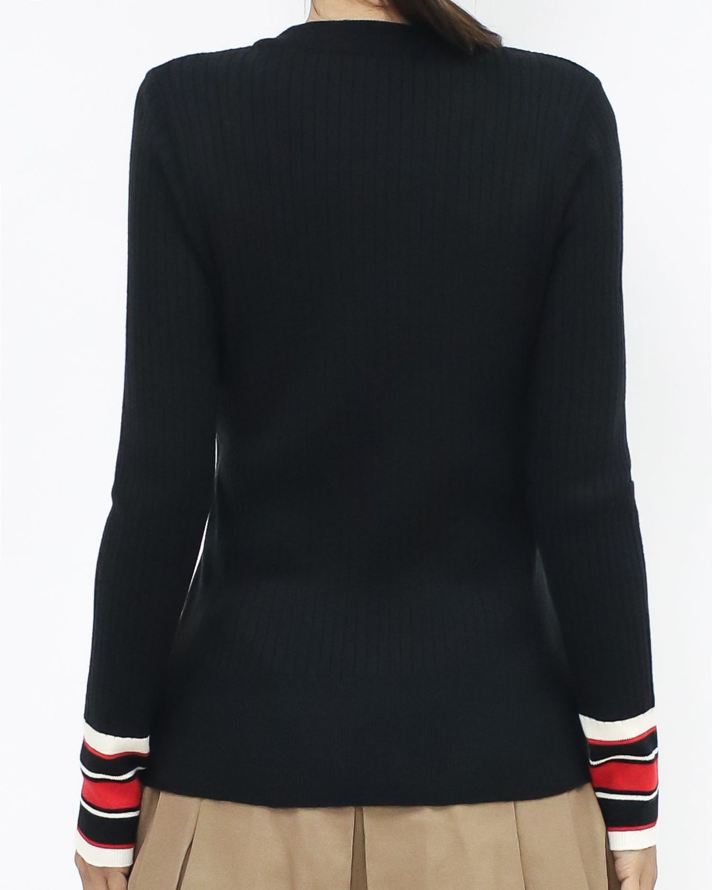 black w/ red & ivory stripes knitted top