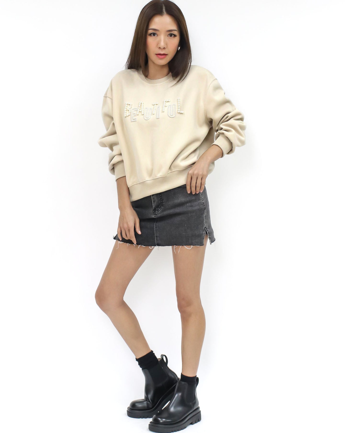 beige pearls BEAUTIFUL soft neoprene sweatshirt