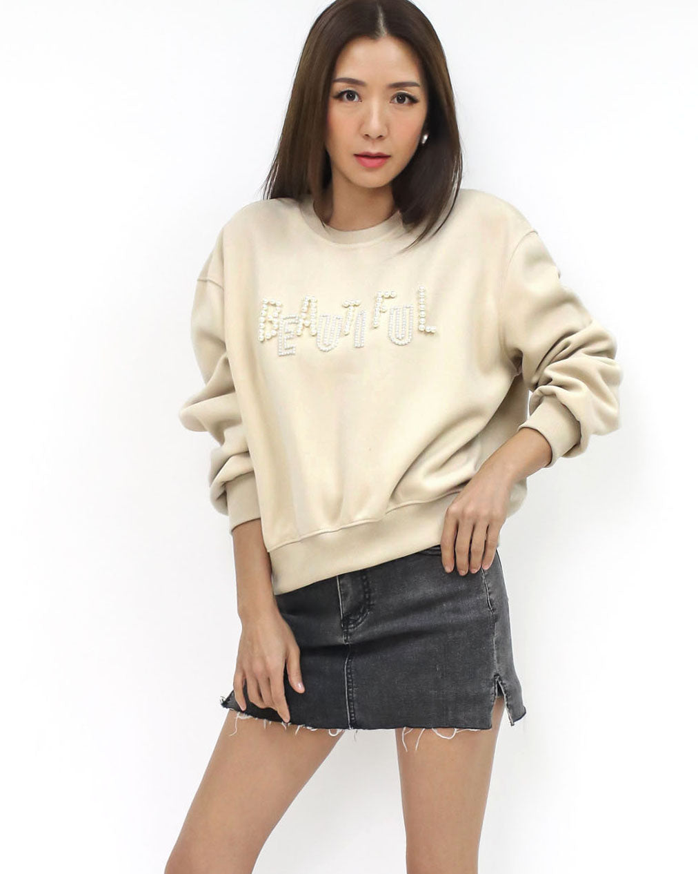 beige pearls BEAUTIFUL soft neoprene sweatshirt