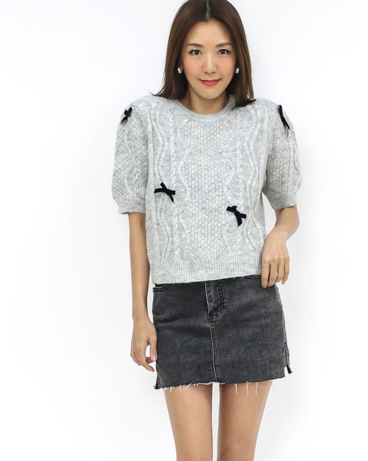 grey w/ black bows knitted top *pre-order*