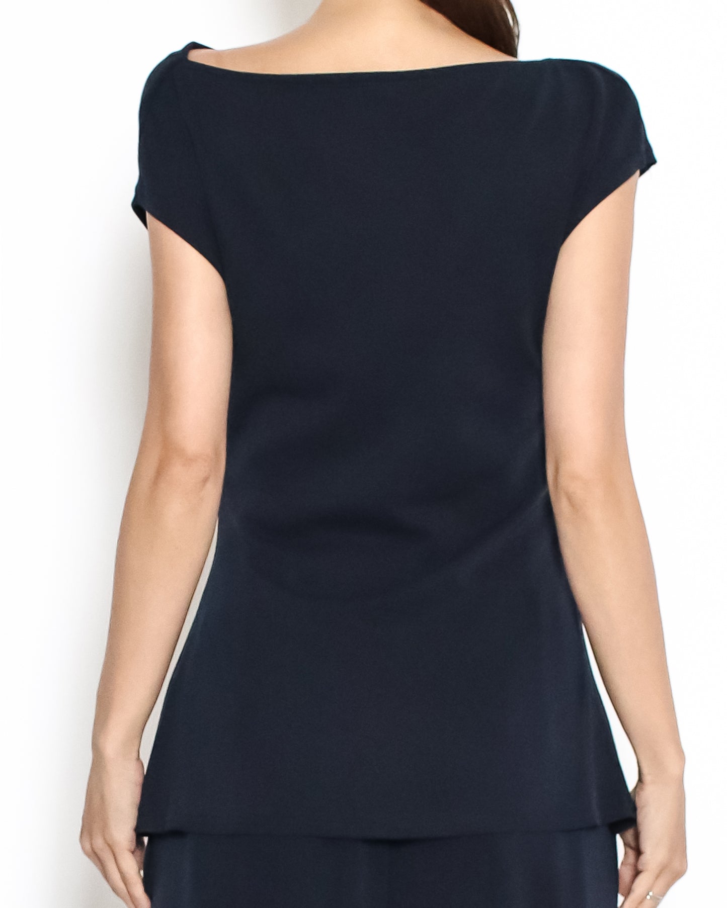 navy one shoulder top w/ wide leg pants set