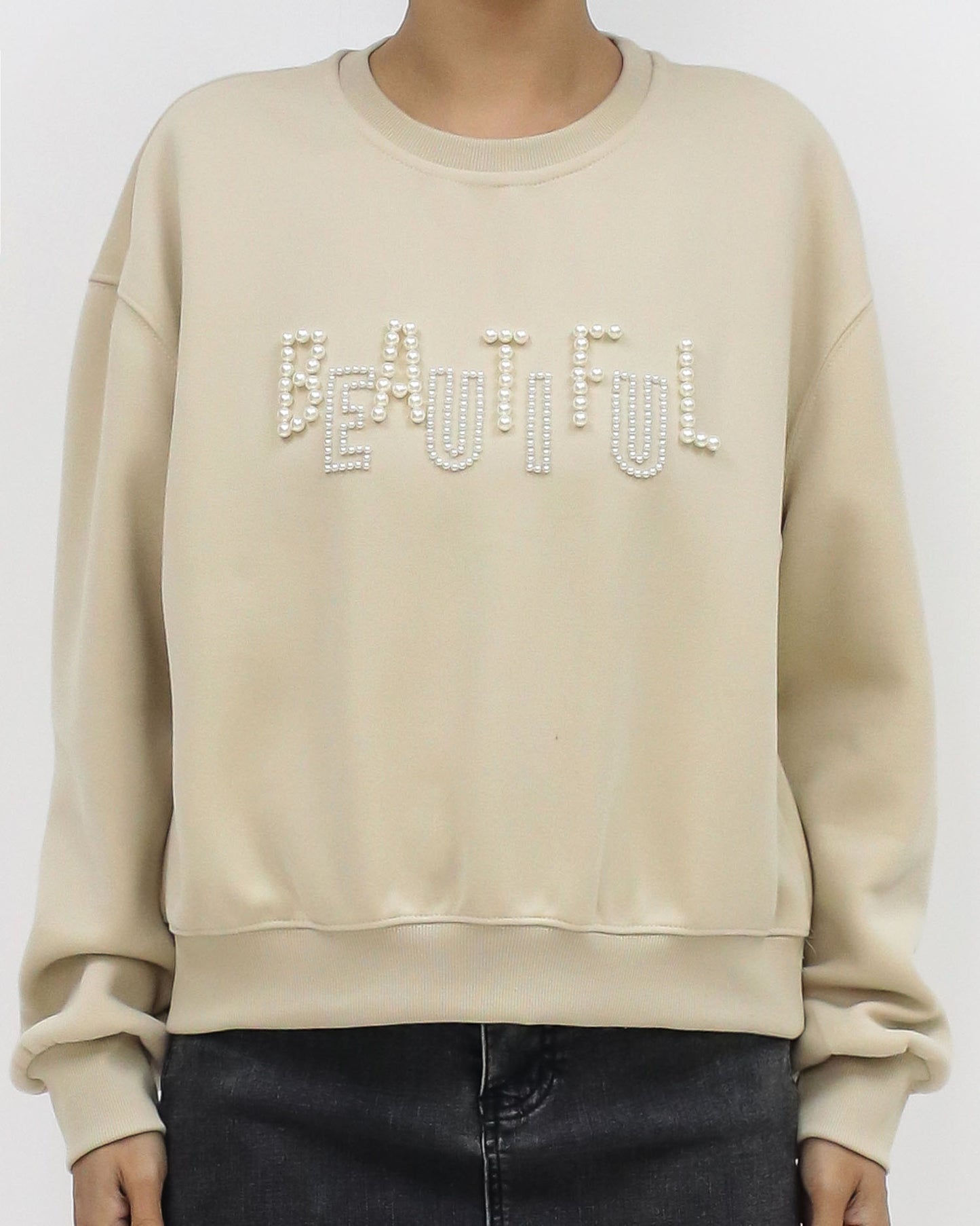 beige pearls BEAUTIFUL soft neoprene sweatshirt