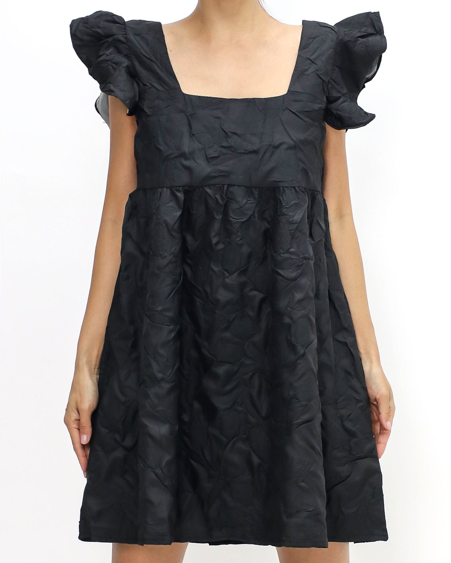 black texture ruffles flare dress