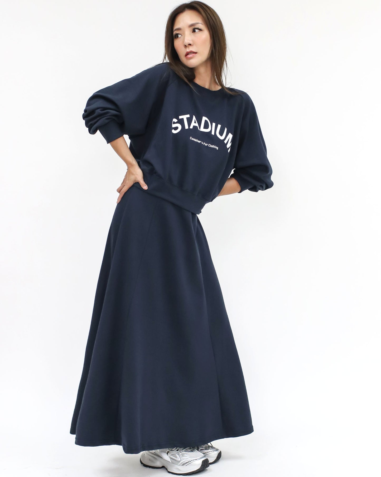 navy printed sweatshirt & skirt set *pre-order*