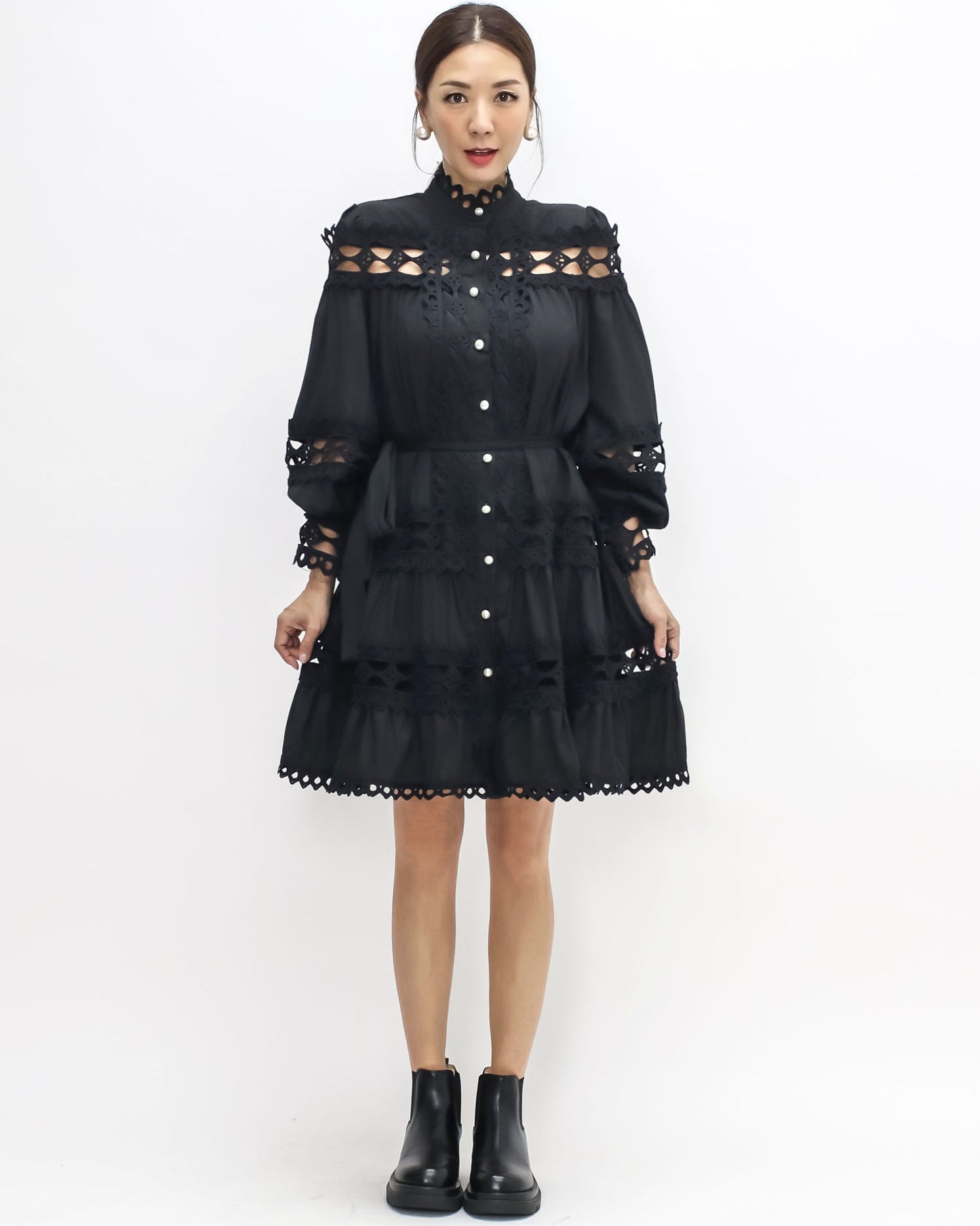 black crochet shirt dress w/ wrap belt *pre-order*