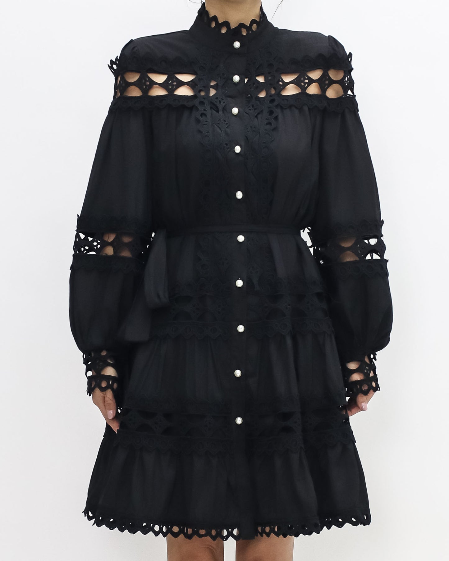 black crochet shirt dress w/ wrap belt *pre-order*