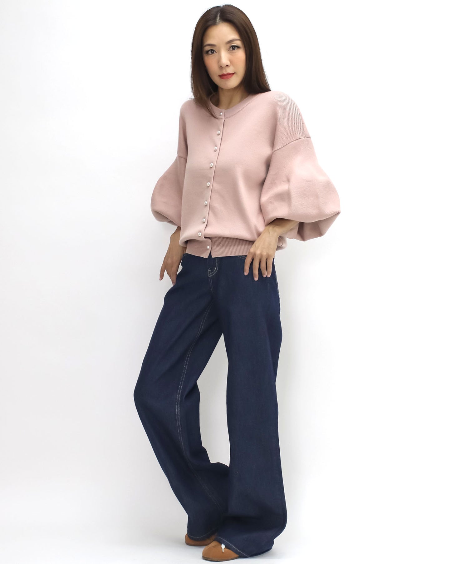 pink puff sleeves knitted top *pre-order*