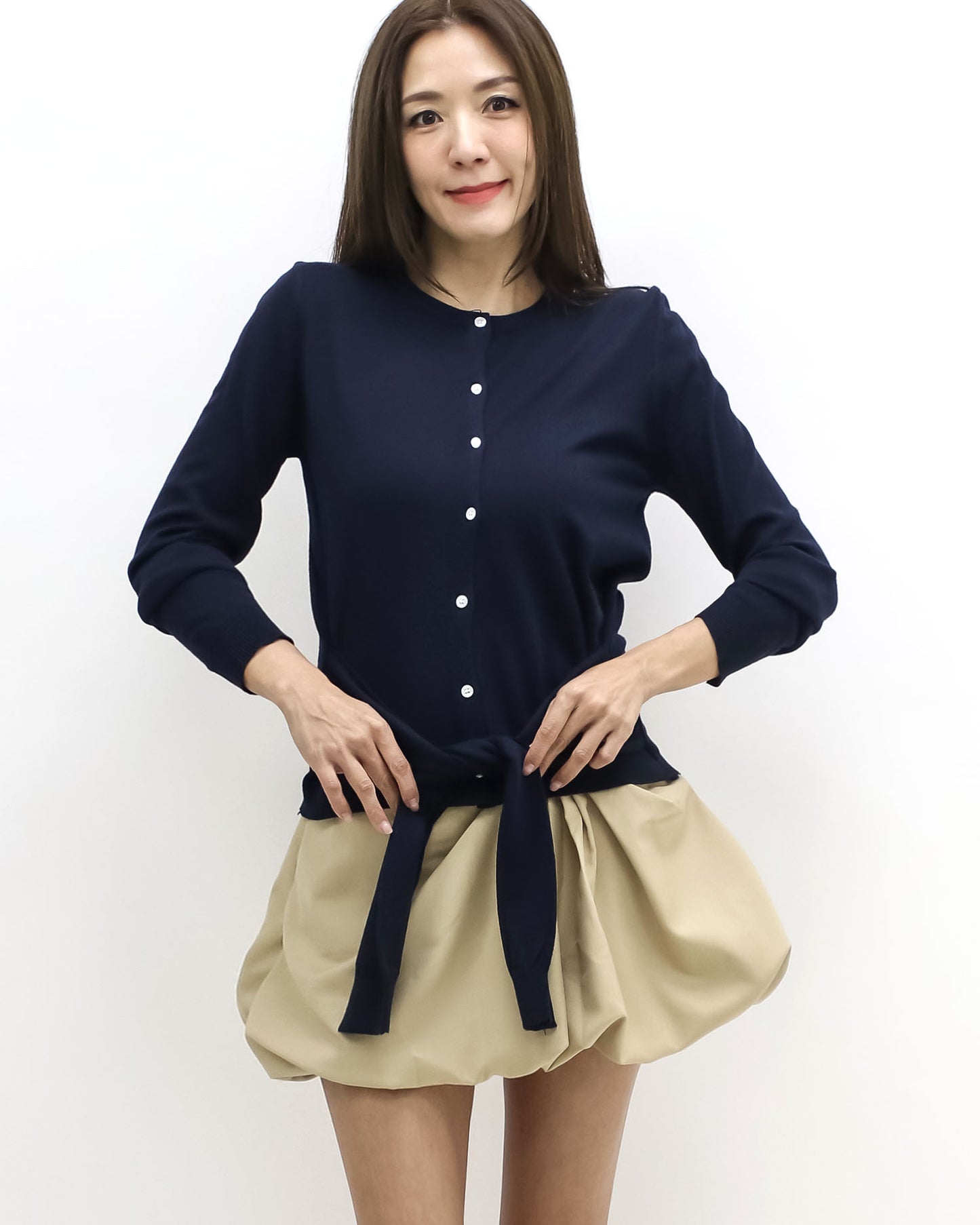 navy tie-up front knitted cardigan