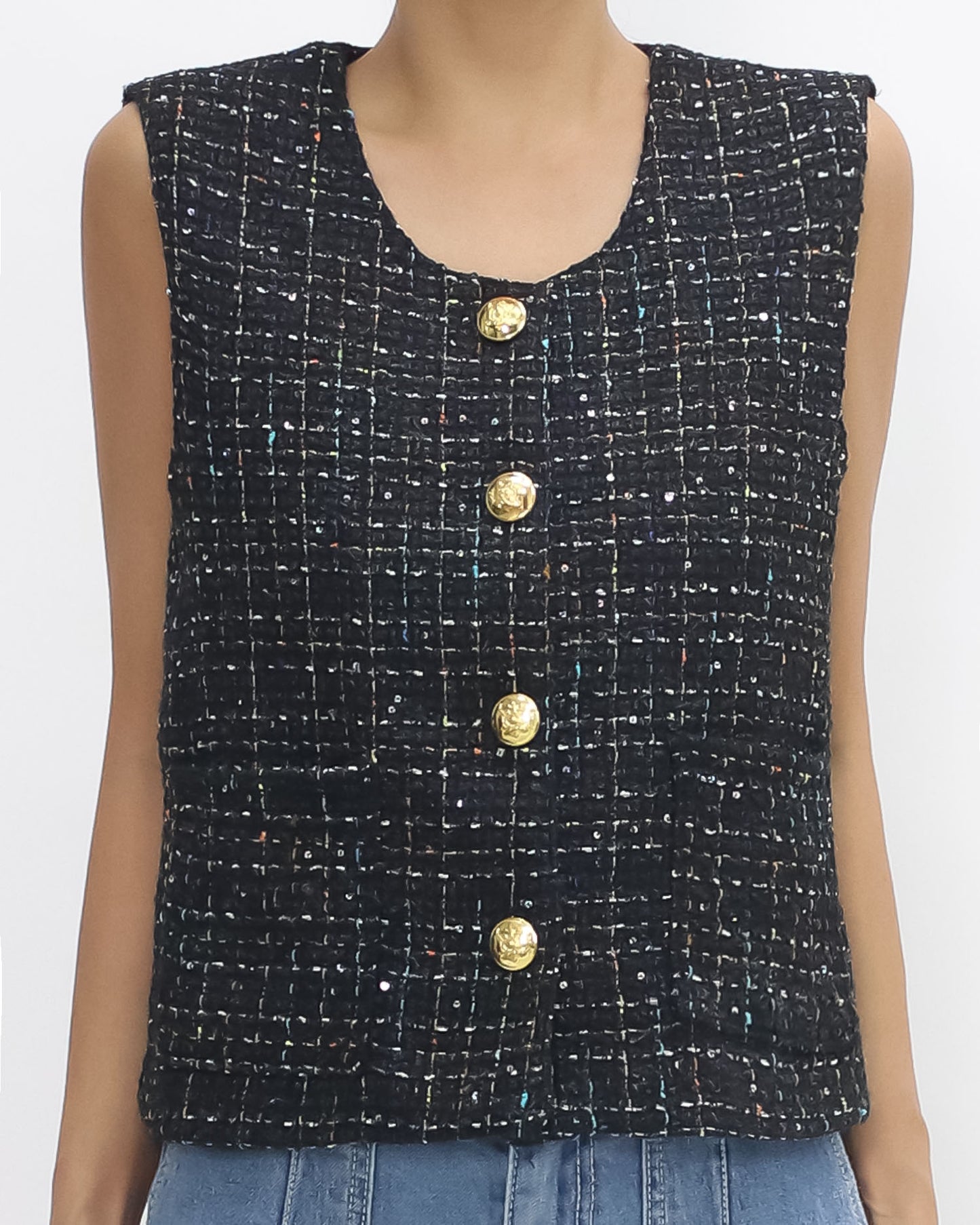 black luxe tweed vest jacket