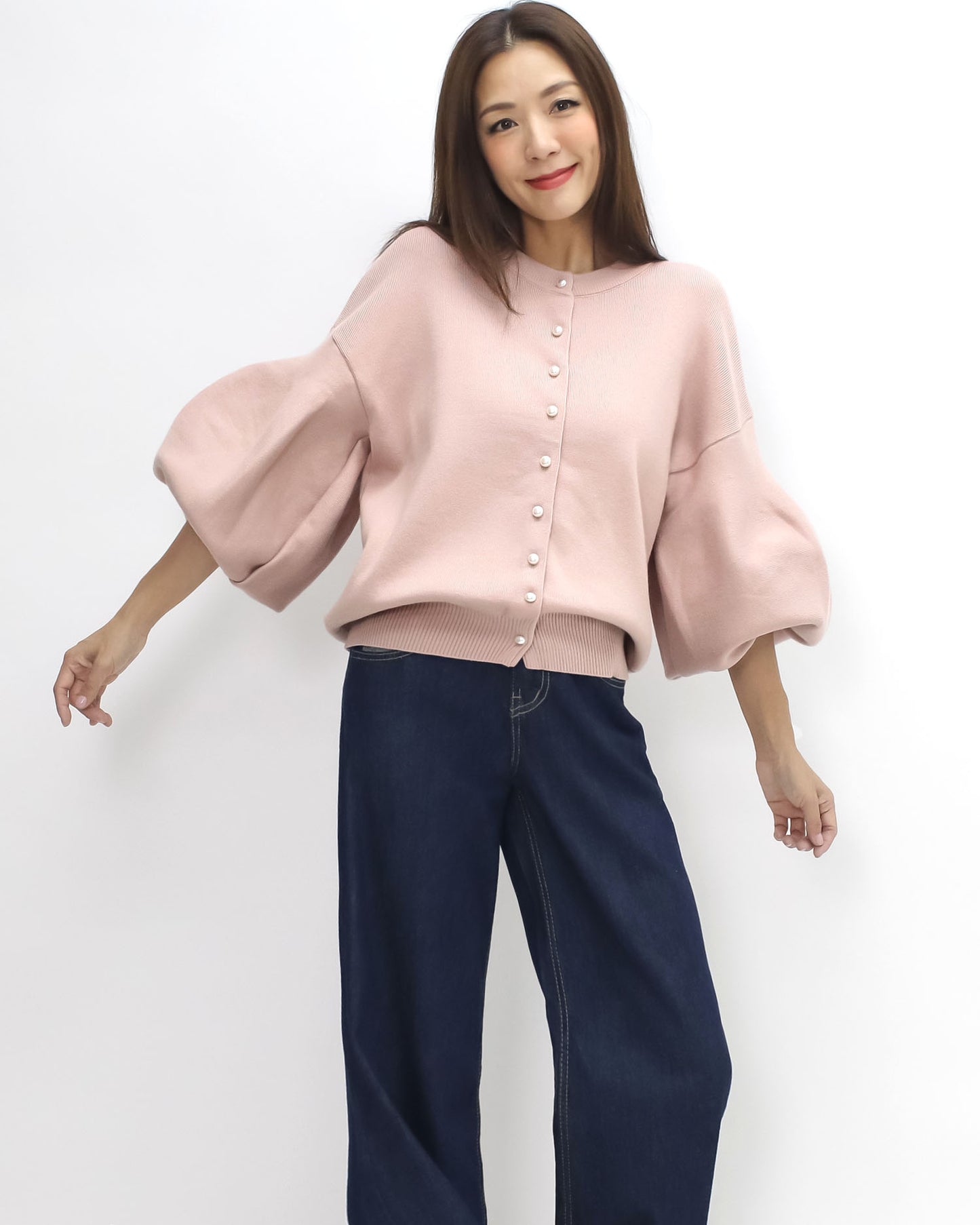 pink puff sleeves knitted top *pre-order*