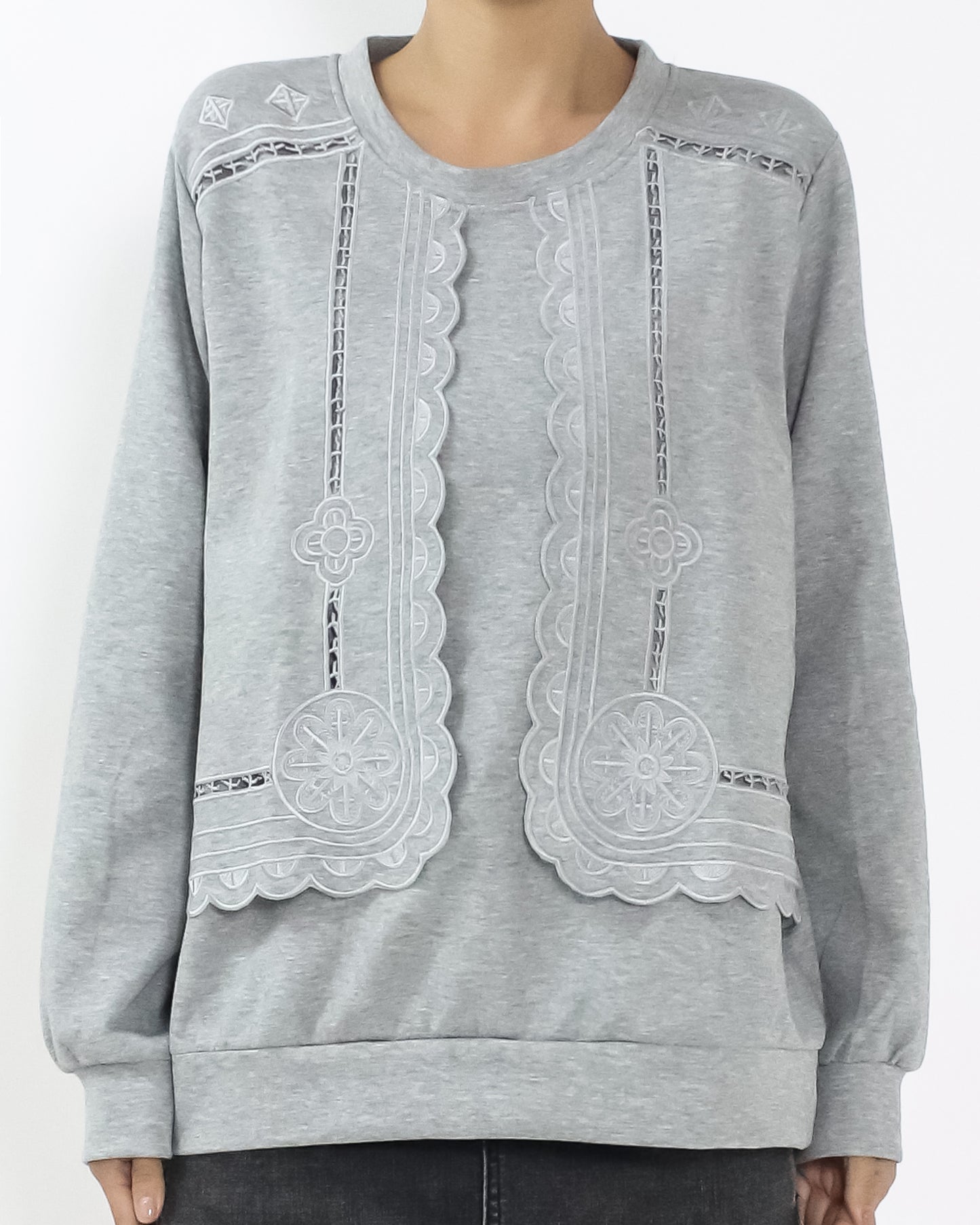 grey crochet front sweatshirt *pre-order*