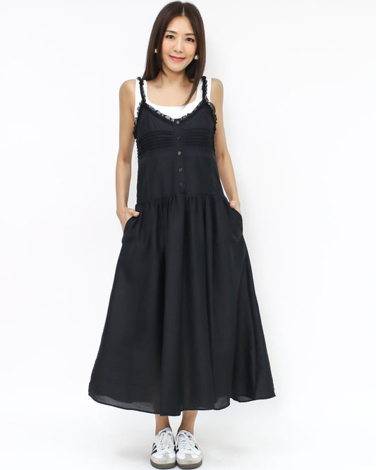 black crochet boho longline slip dress