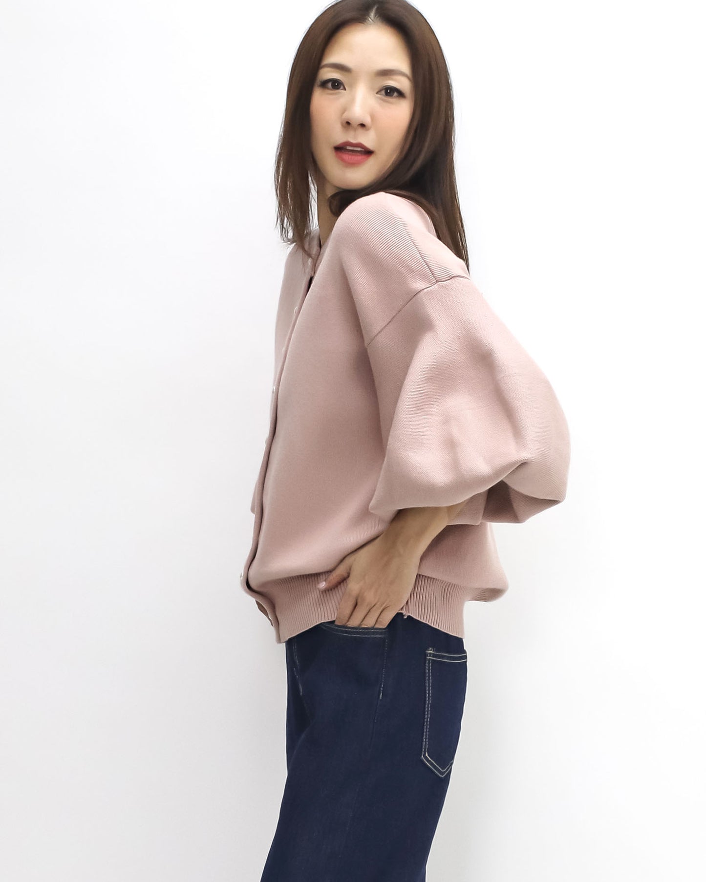 pink puff sleeves knitted top *pre-order*