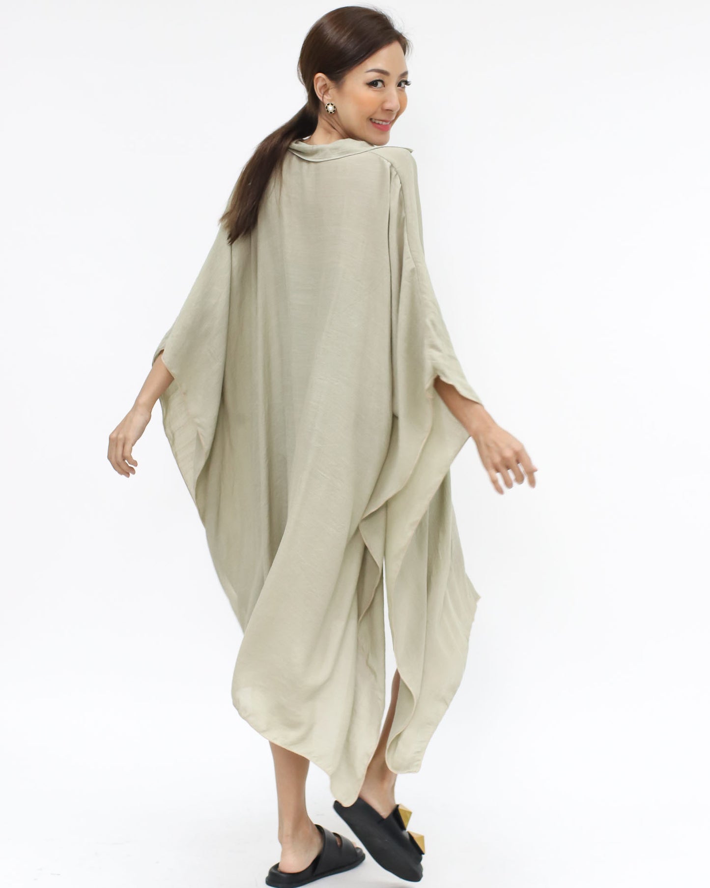 beige slinky asymmetric cover-up shirt *pre-order*