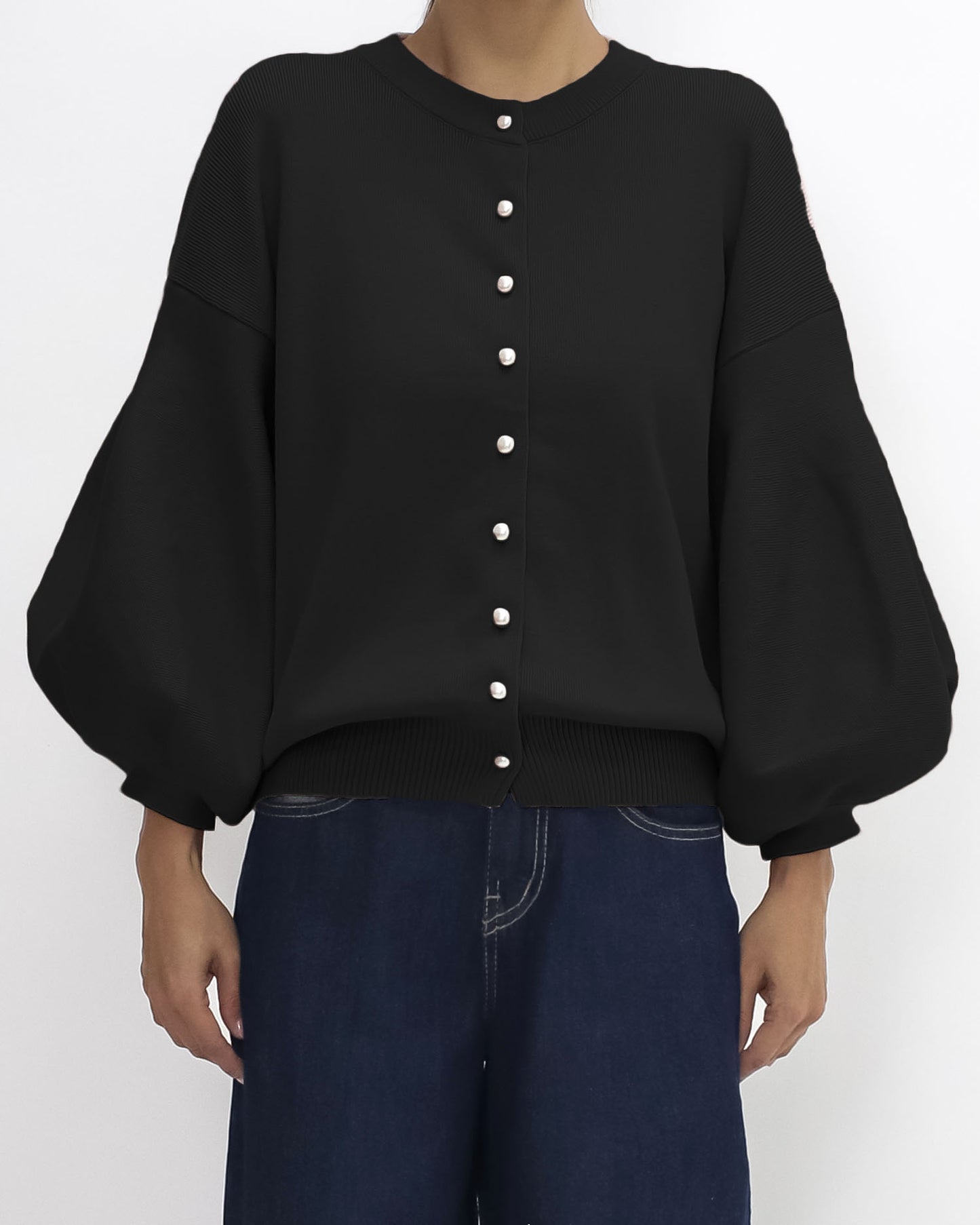 black puff sleeves knitted top *pre-order*