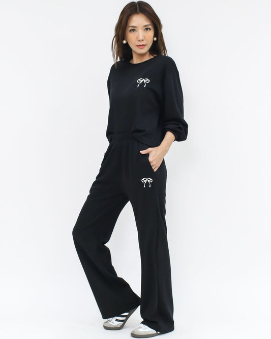 black bow sweatshirt & straight legs pants set