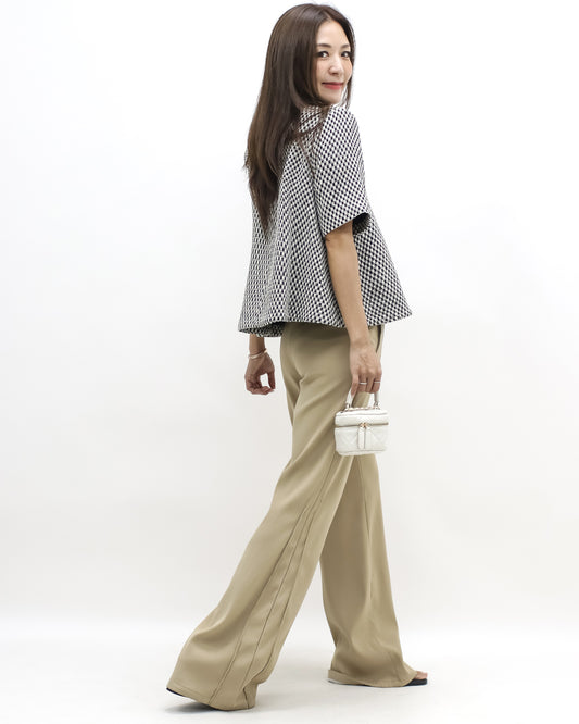 black & ivory tweed flare top