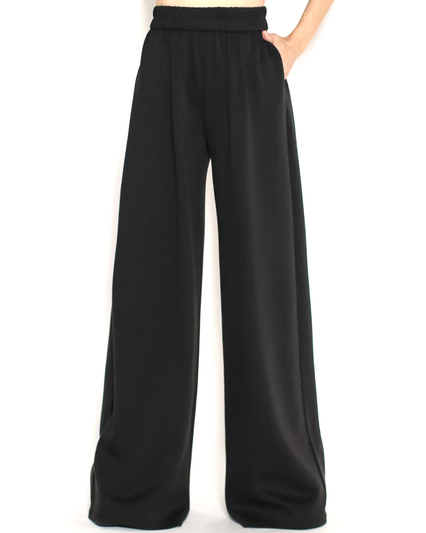 black ruffles neckline off shoulder top & wide leg pant set