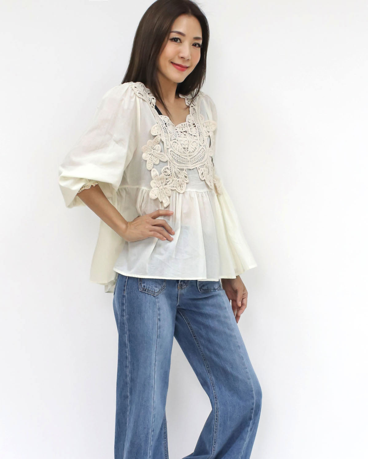 ivory crochet shirt top