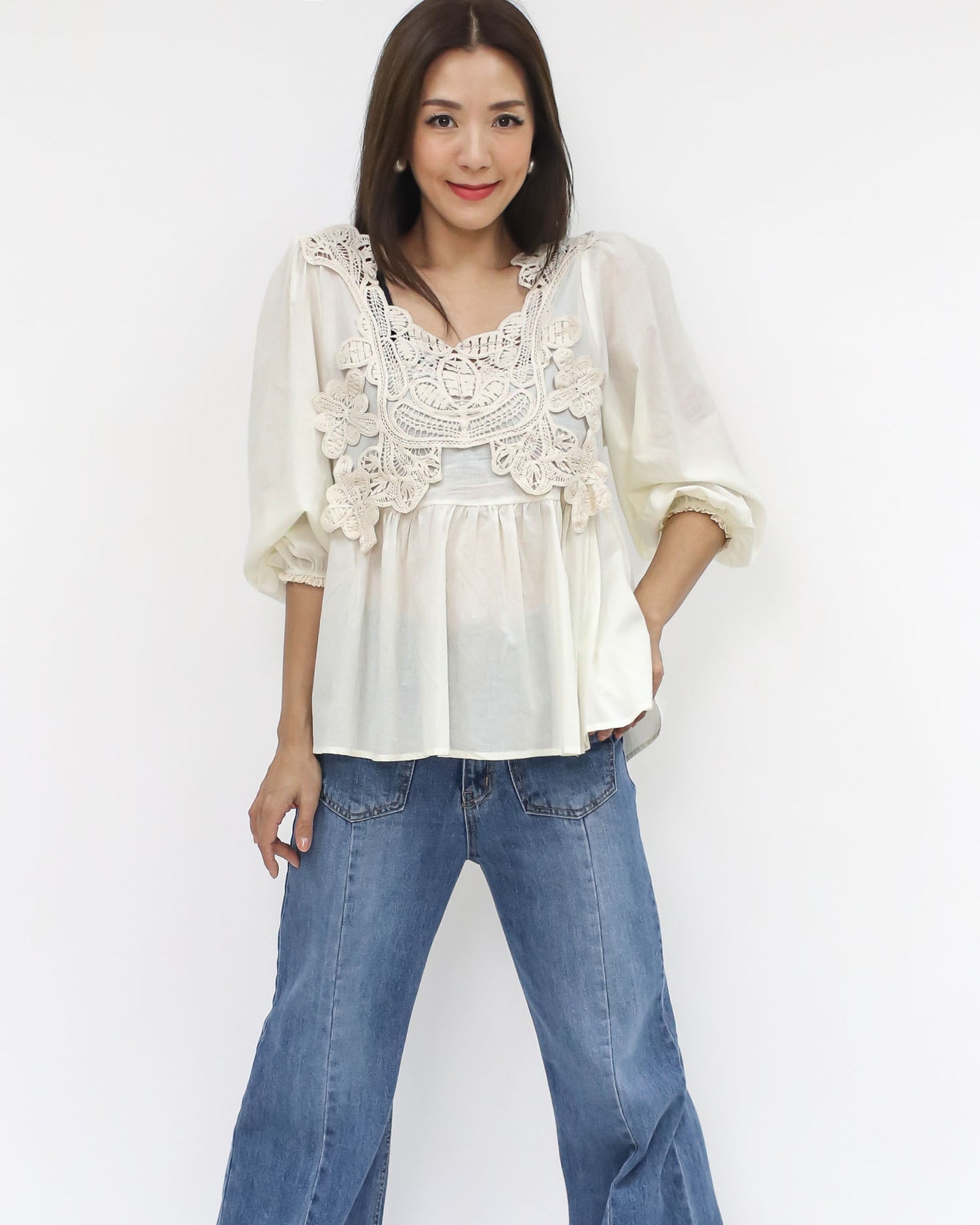 ivory crochet shirt top