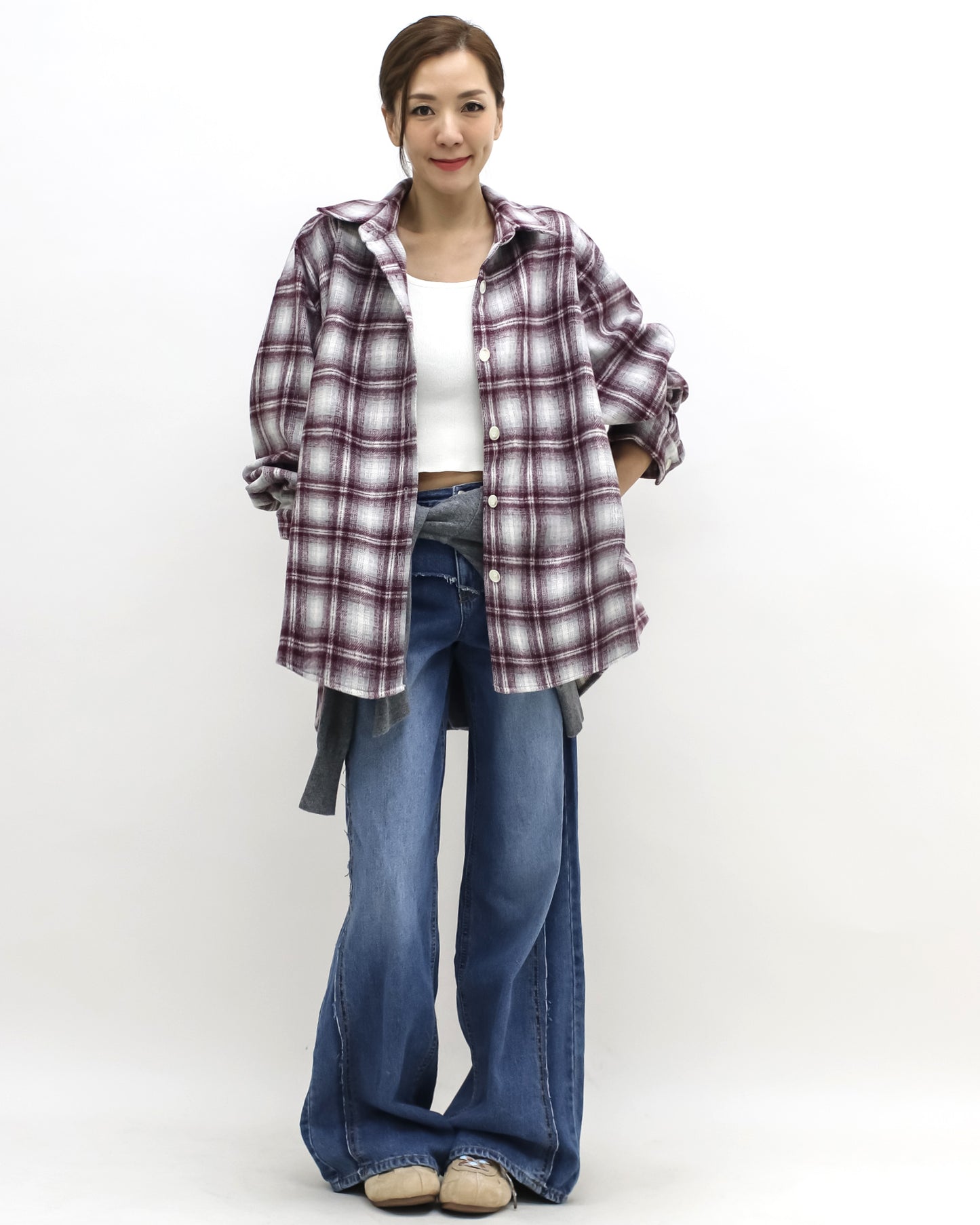 burgundy & ivory checker wool shirt