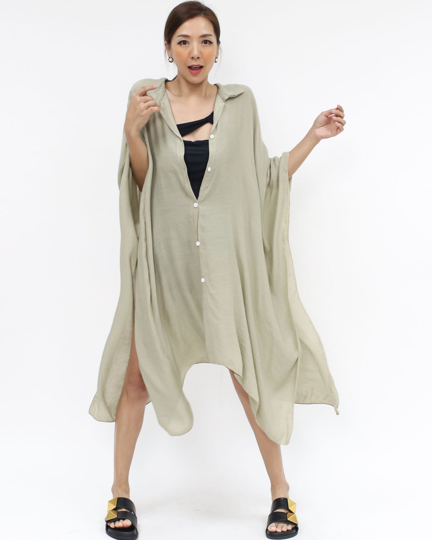 beige slinky asymmetric cover-up shirt *pre-order*