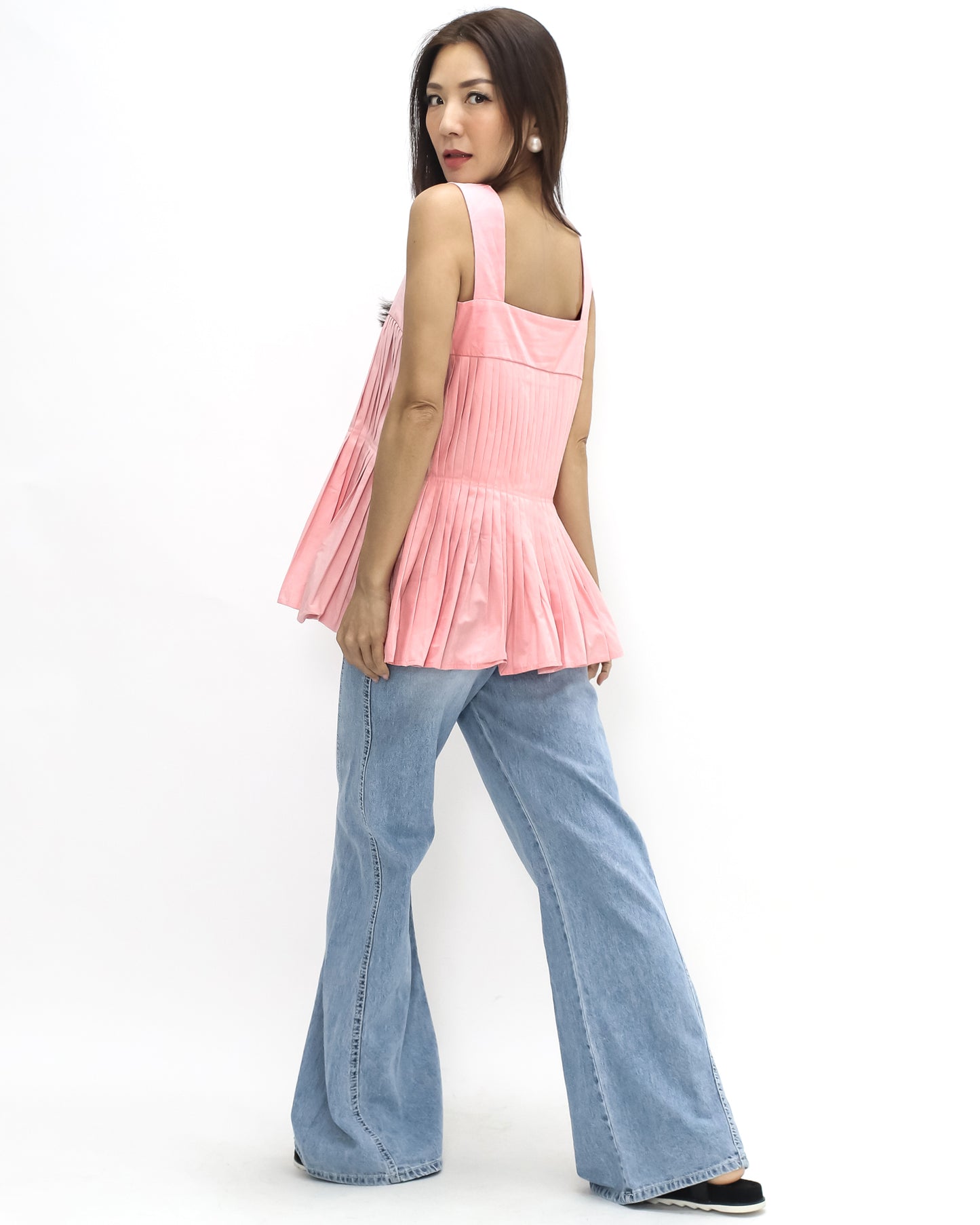 Pink pleats strappy shirt vest