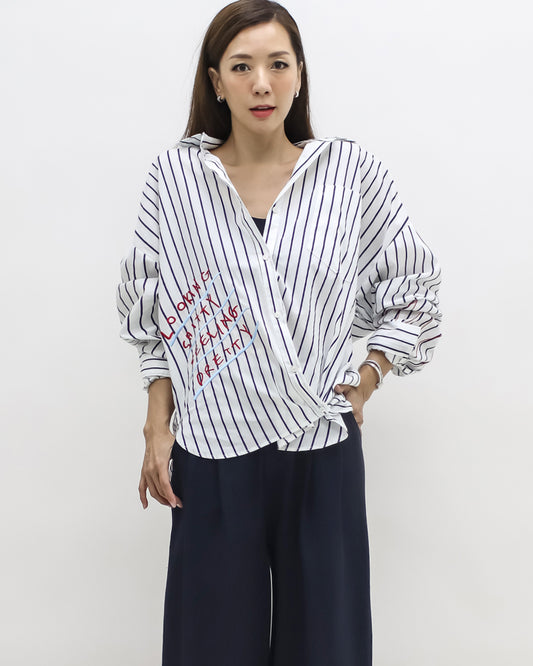 ivory & navy stripes w/ embroidered front shirt