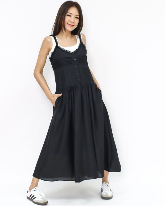 black crochet boho longline slip dress