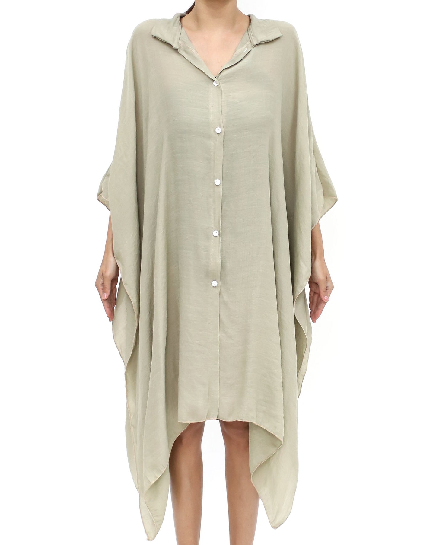 beige slinky asymmetric cover-up shirt *pre-order*