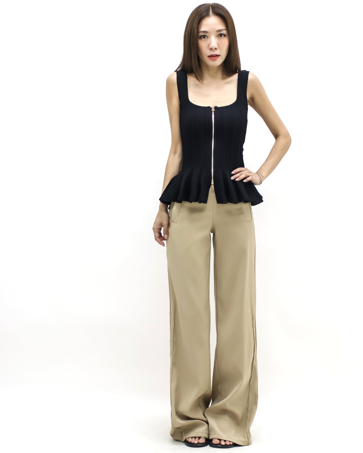 black flare zipper front knitted vest