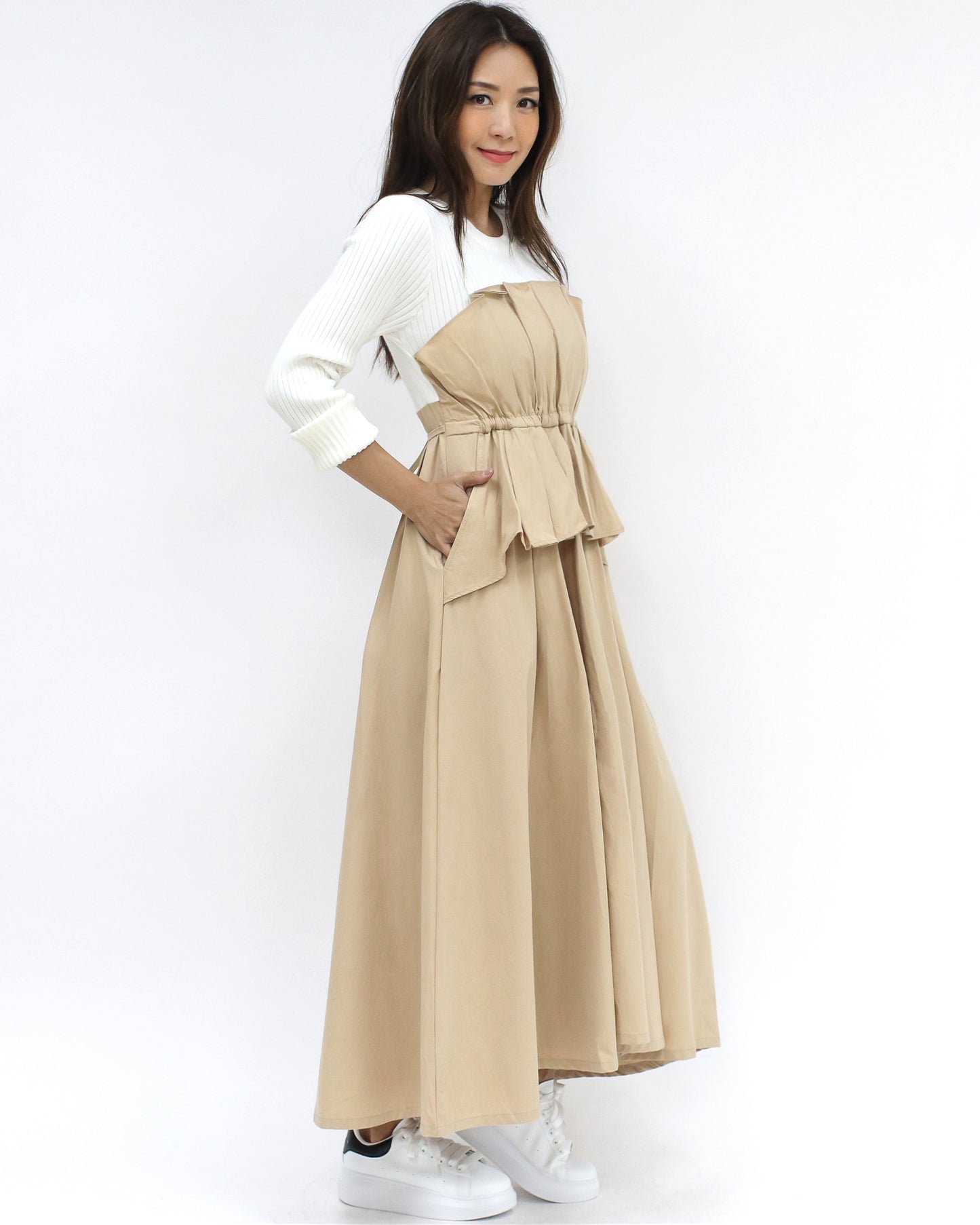 ivory knitted w/ beige shirt longline dress