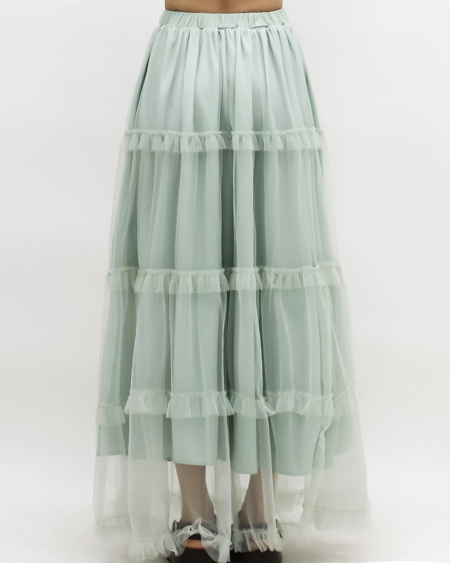 mint green vest & mesh longline skirt set *pre-order*