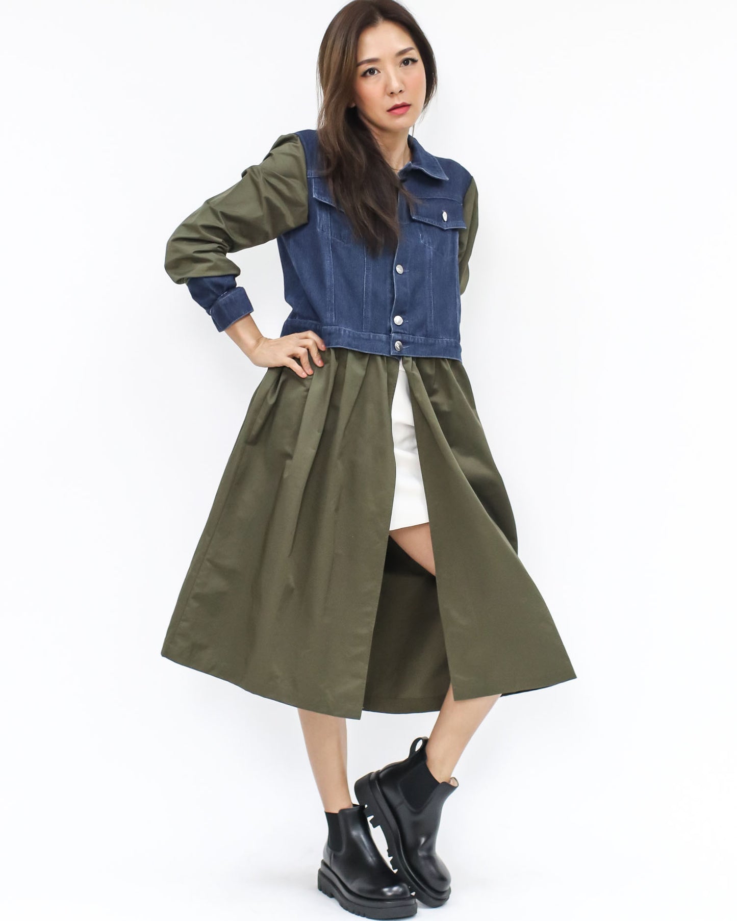 green parka & denim longline jacket