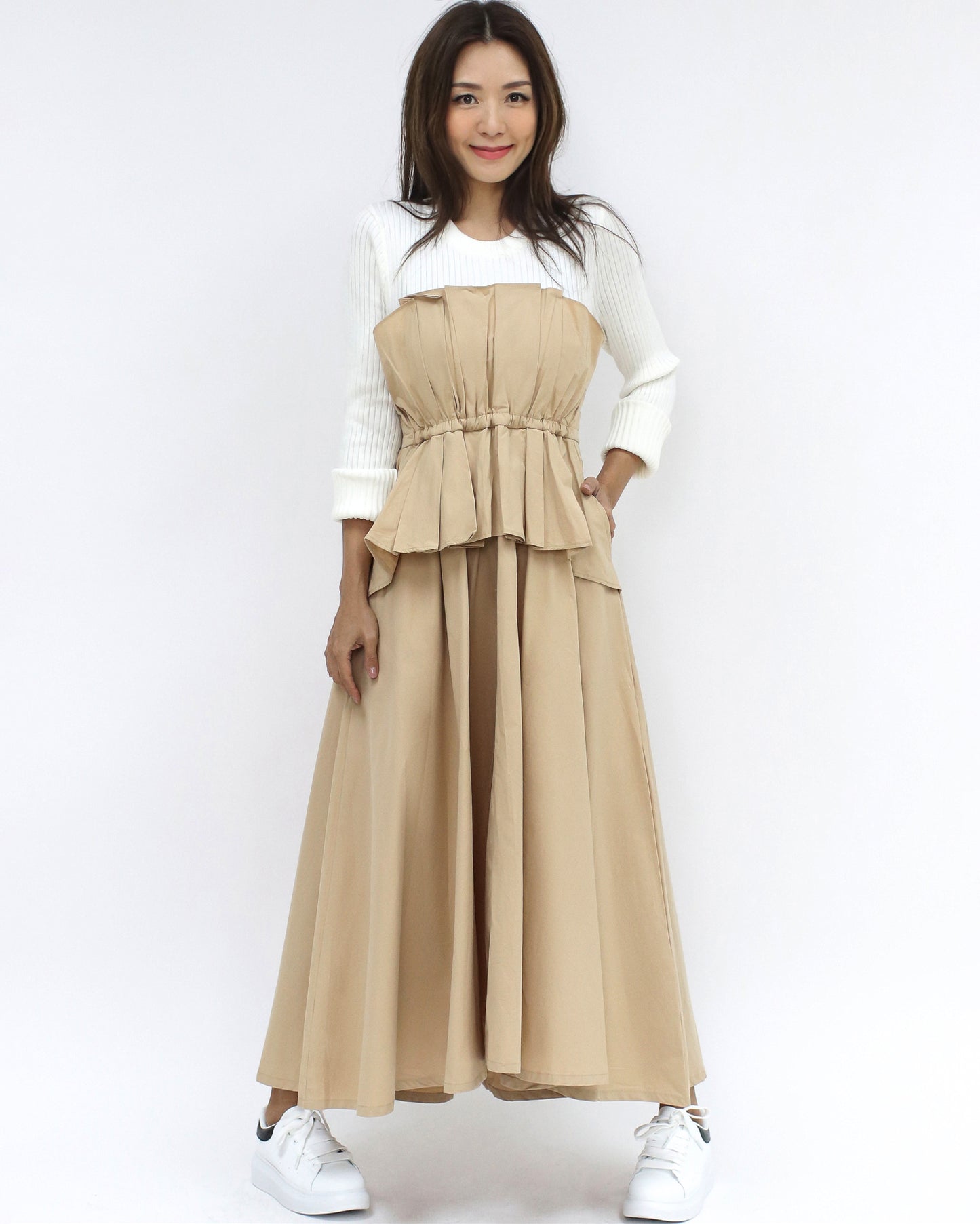 ivory knitted w/ beige shirt longline dress