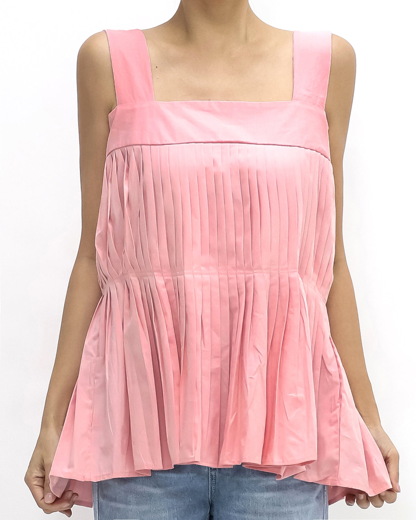 Pink pleats strappy shirt vest