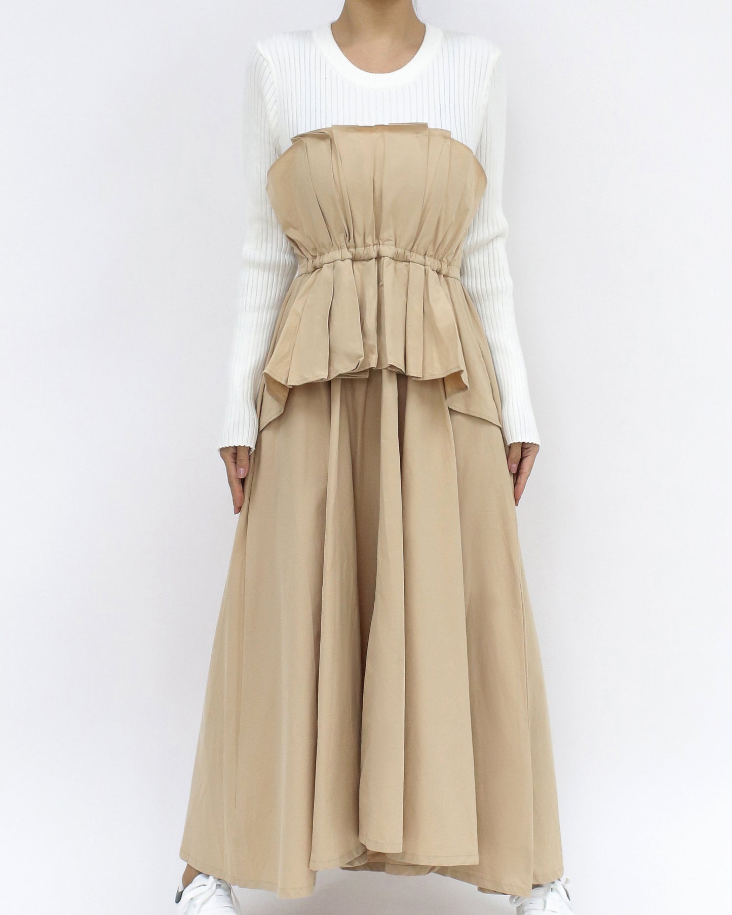 ivory knitted w/ beige shirt longline dress