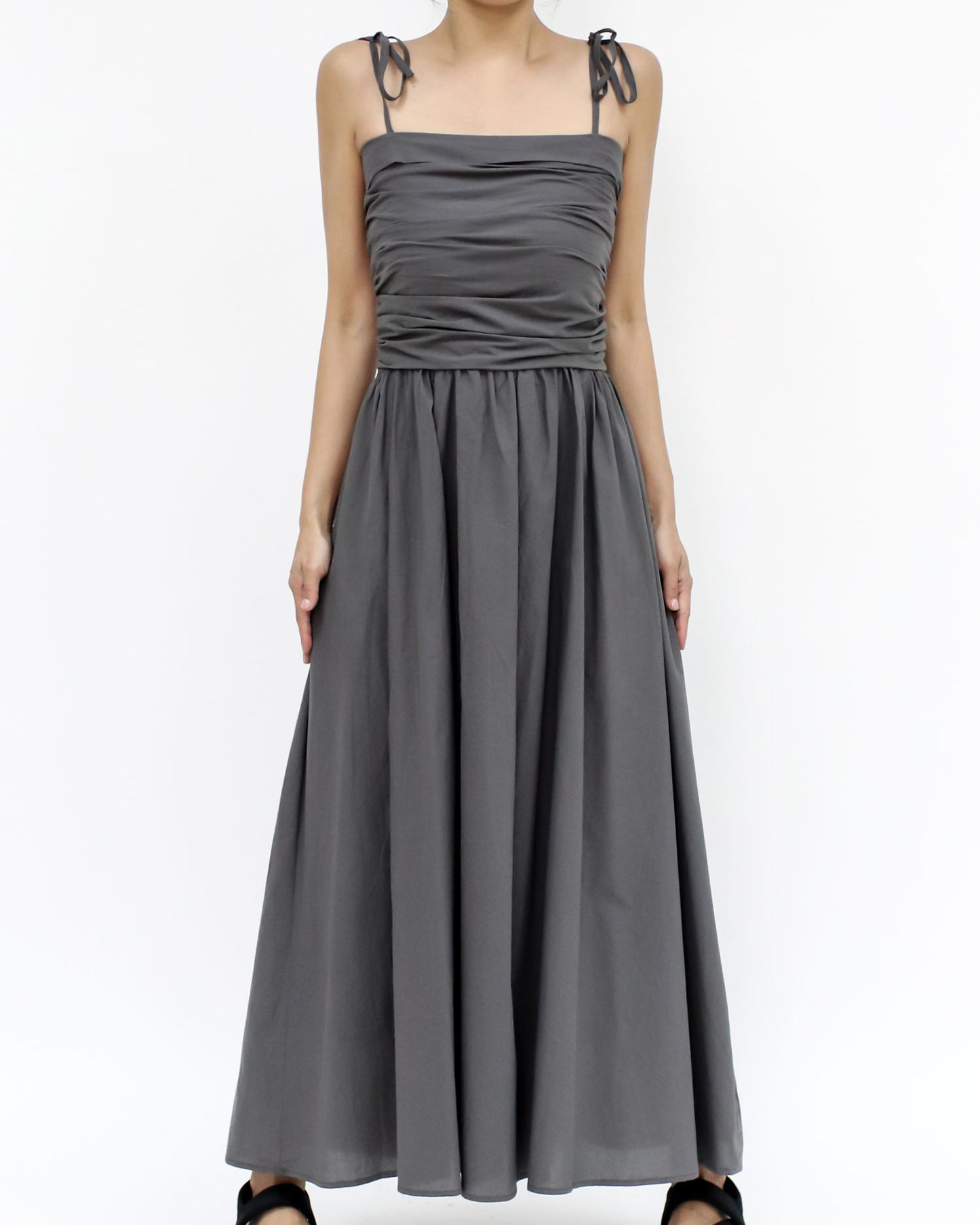 grey ruched straps longline dress