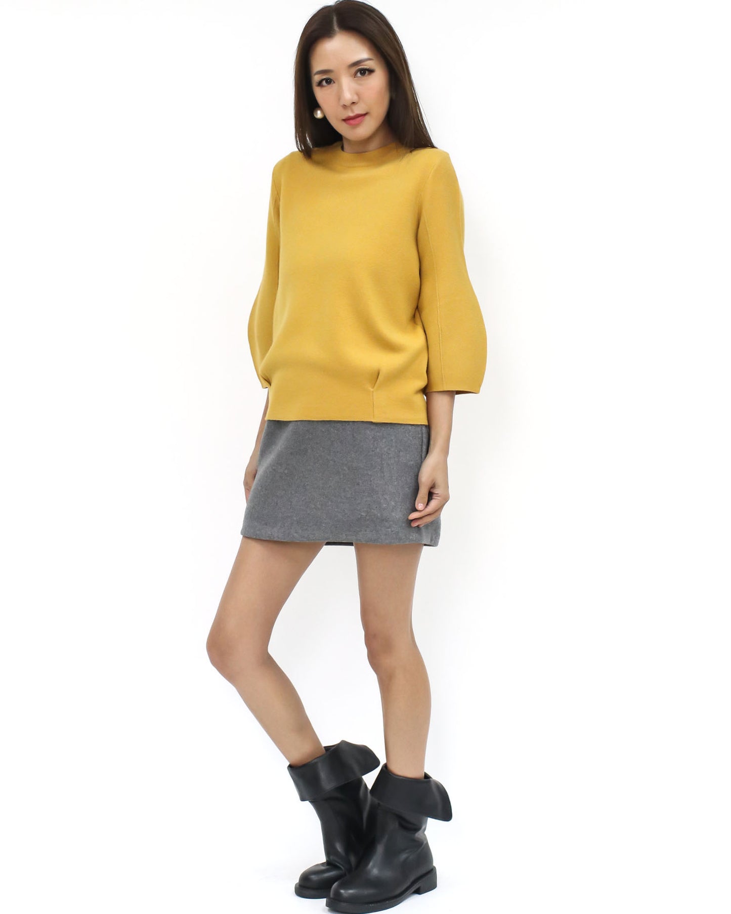 mustard balloon sleeves knitted top *pre-order*