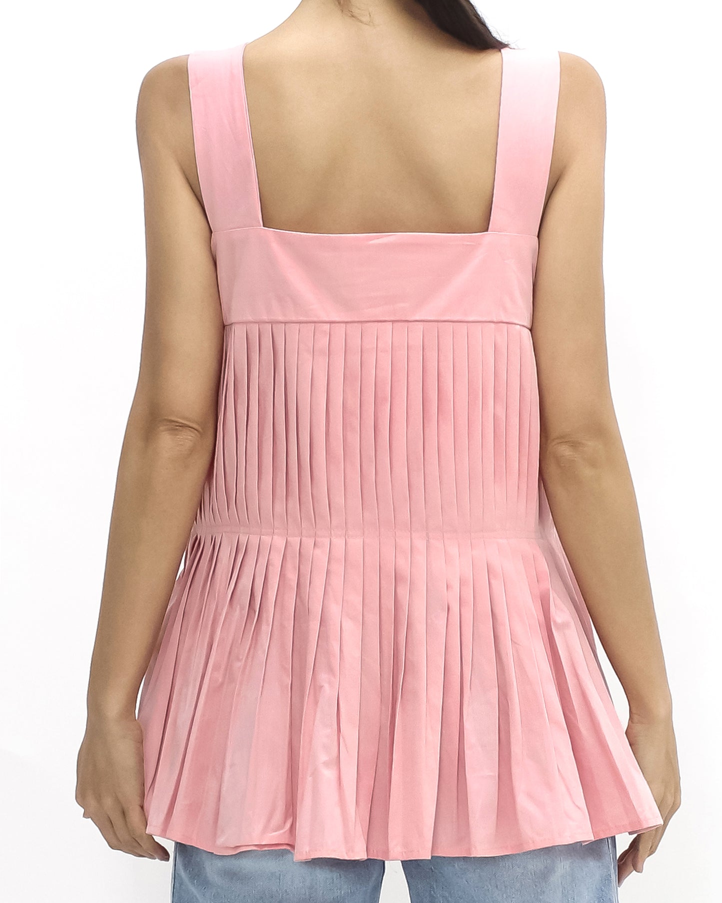 Pink pleats strappy shirt vest